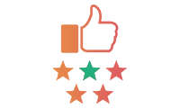 Thumbs up icon with five stars